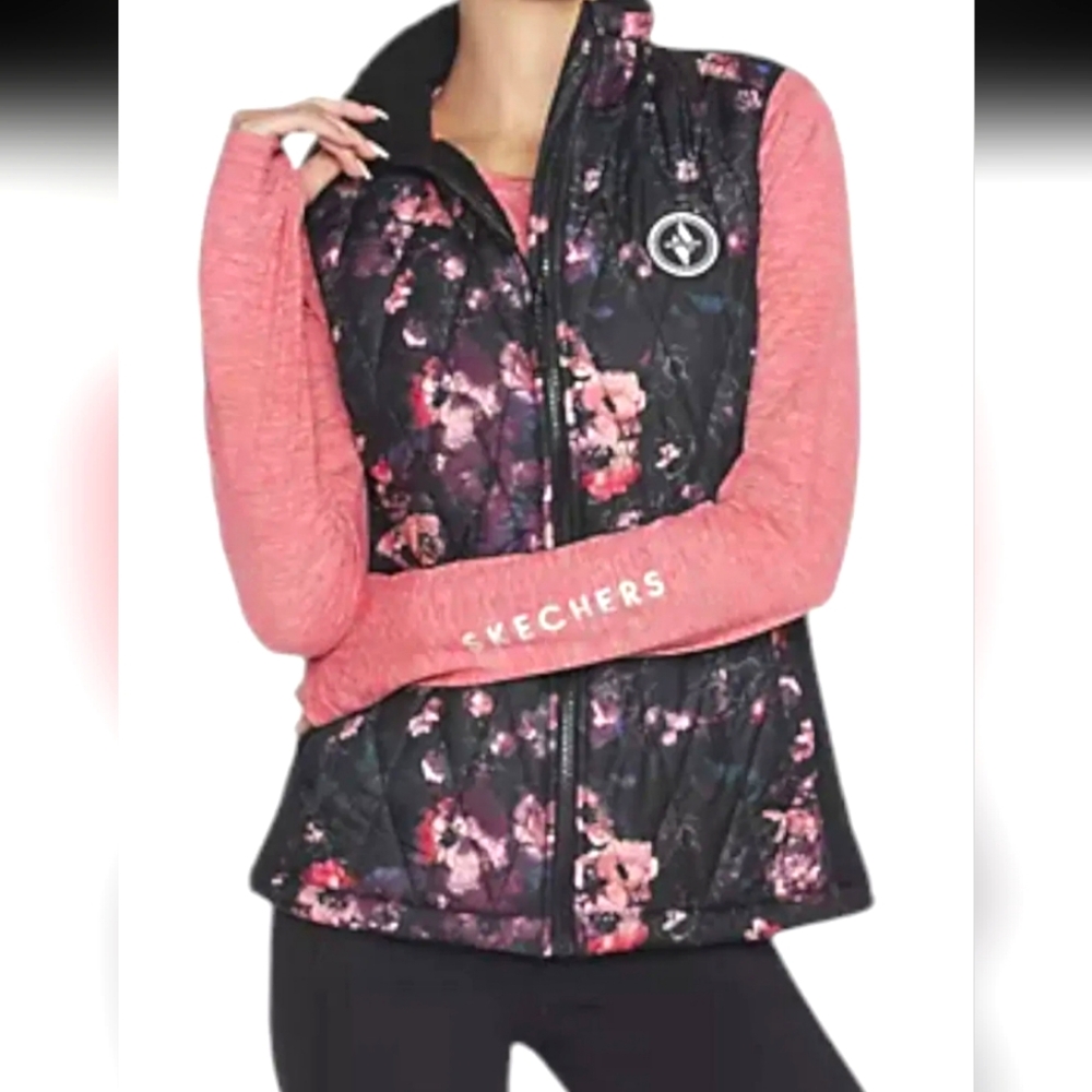 Skechers GOWALK GOSHIELD Sherpa Lined Floral Quilted Vest Ladies Size S
